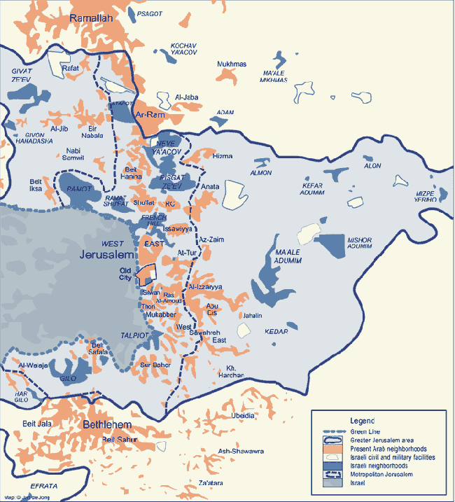 Map Of Jewish And Arab Neighborhoods In East Jerusalem