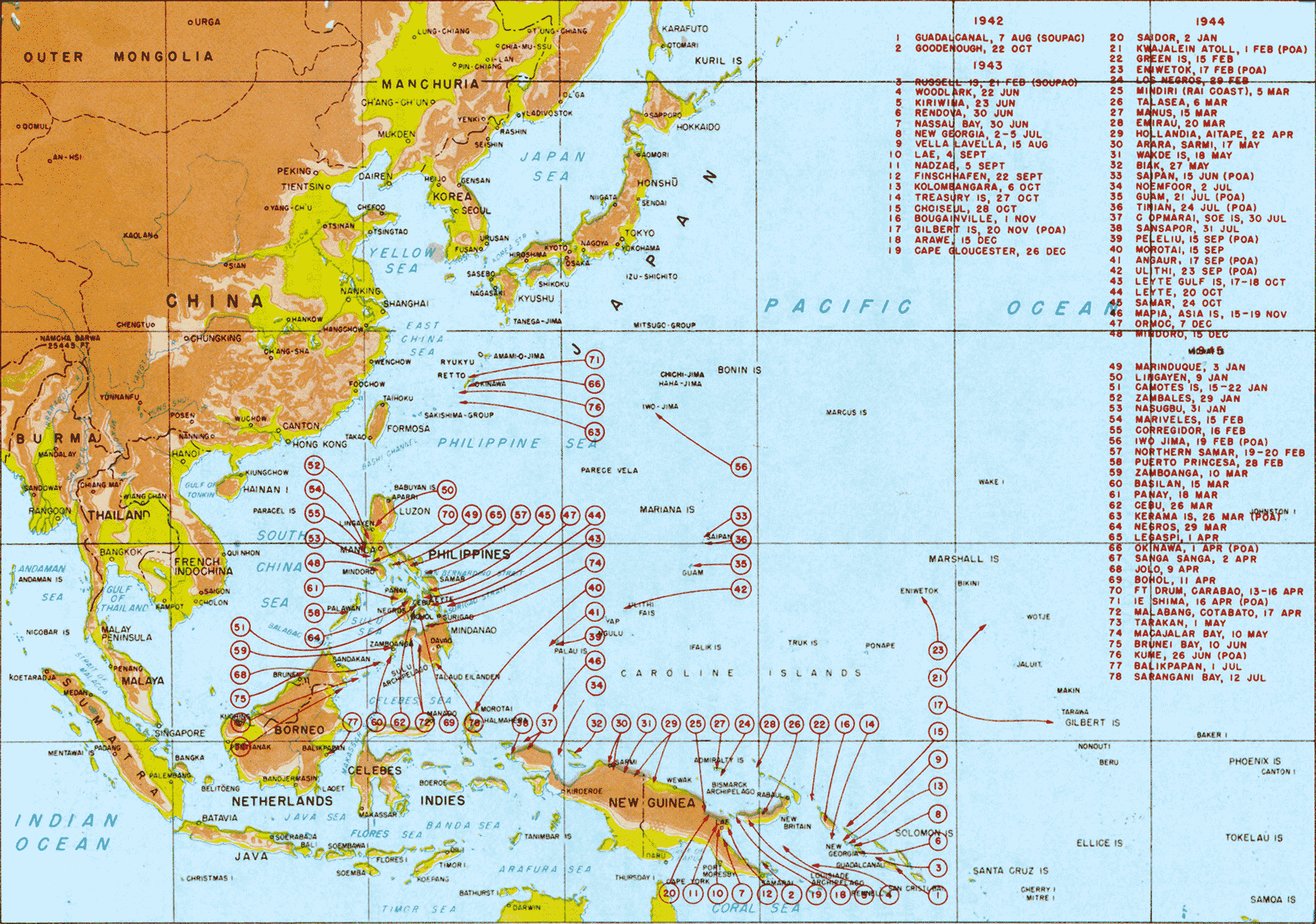 Map Of Pacific Islands WW2