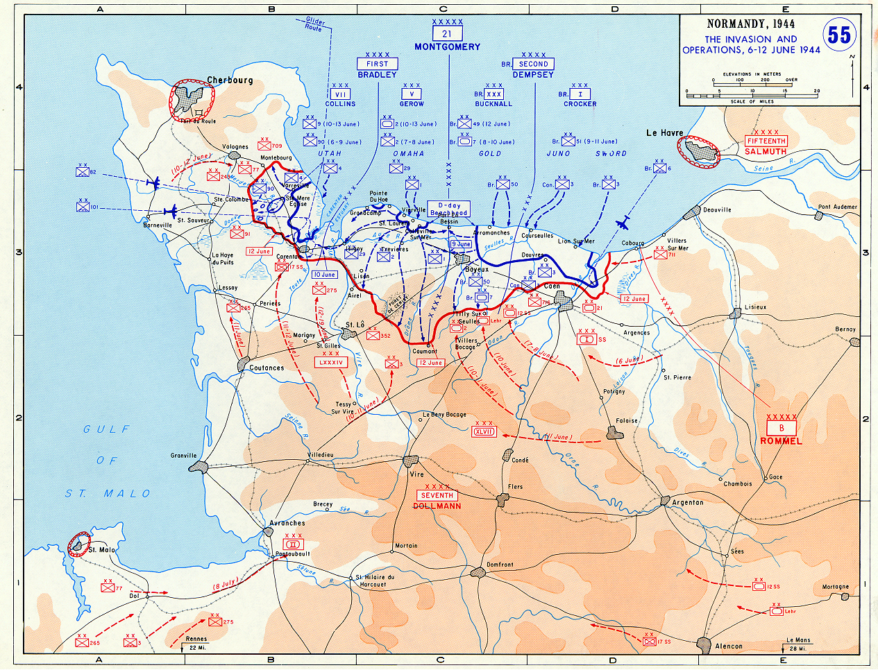 Map of Allied Invasion at Normandy
