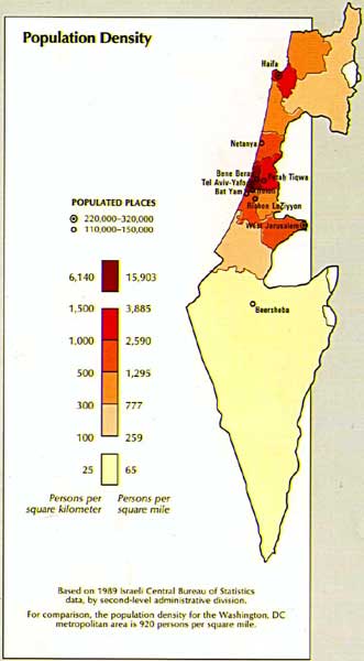 Population Map Of Israel Map of Israel Population Density (1993)