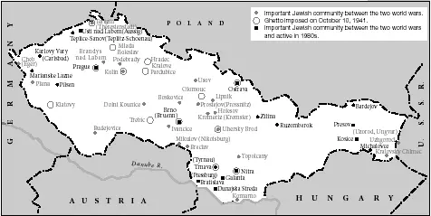 Major Jewish communities in Czechoslovakia from World War I to the 1980s (including involuntary settlement-ghettos as of October 1941).