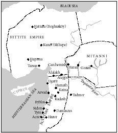 The Hittite empire of the second millennium B.C.E. (c. 18001200). Based on the Westminster Historical Atlas to the Bible, Philadelphia, Pa., 1945.