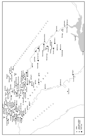 Camps and ghettos in Transnistria. Based on T. Lavi (ed.), Pinkas ha-Kehillot: Romanyah, vol 1, Jerusalem, 1969.