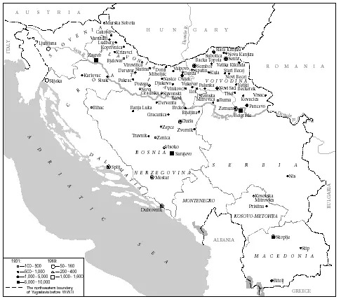 Jewish communities in Yugoslavia in 1931 and 1969. Courtesy Federation of Jewish Communities in Yugoslavia, Belgrade.